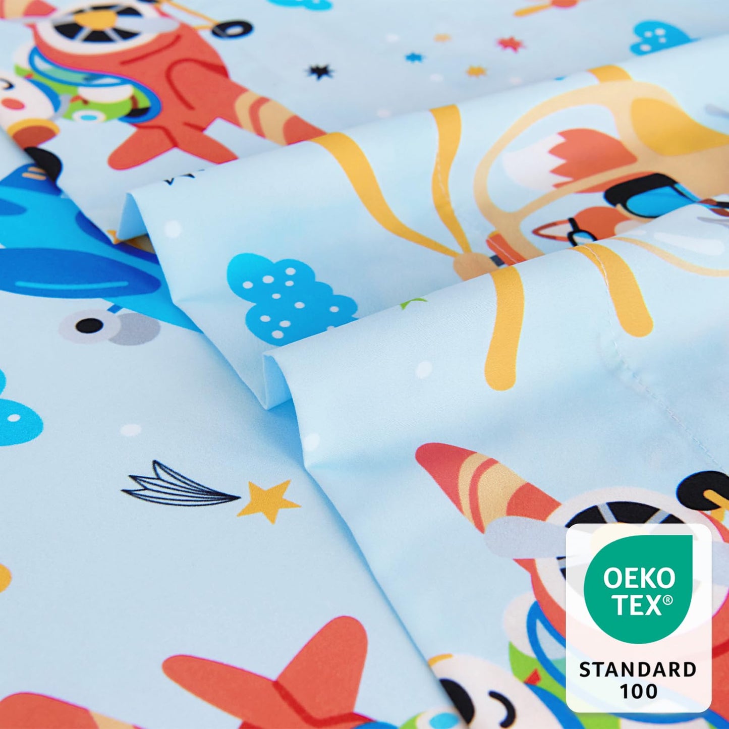 Homilay Full Sheet Set Kids - Airplane 4 Pieces Soft Microfiber Cartoon Style Bedsheets for Boys Girls Teens, Oeko TEX Breathable 15 Inch Deep Pocket Sheets(Animal Captain)