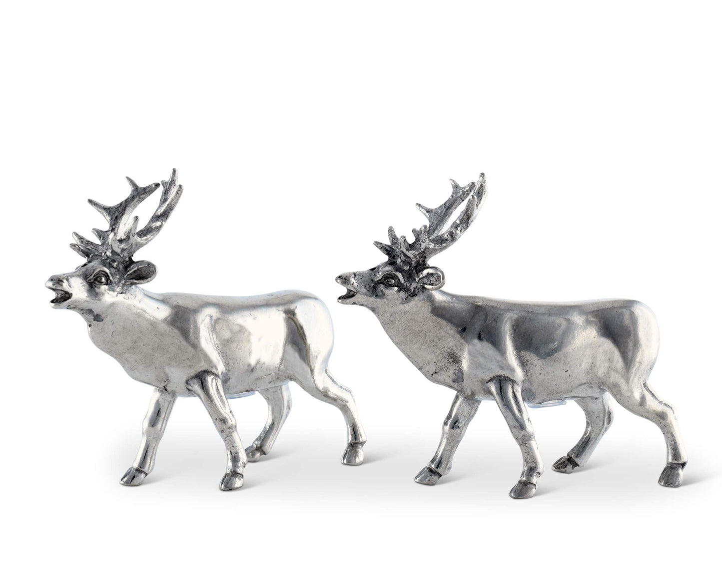Vagabond House Pewter Deer/Elk Salt and Pepper Shakers Set Artisan Designer Handcrafted for Cabin Lodge Mountain Décor 4.5 inch Tall