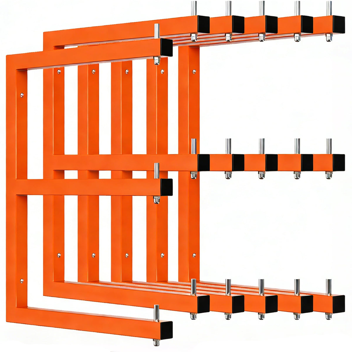 6 Pack Wall-Mounted Lumber Rack, Heavy Duty Wood Storage Racks, 9-Level System Garage Shelving, 1980 LBS Capacity Hanging Organizer Shelves, Orange Brackets Utility Metal Shelf for Indoor and Outdoor