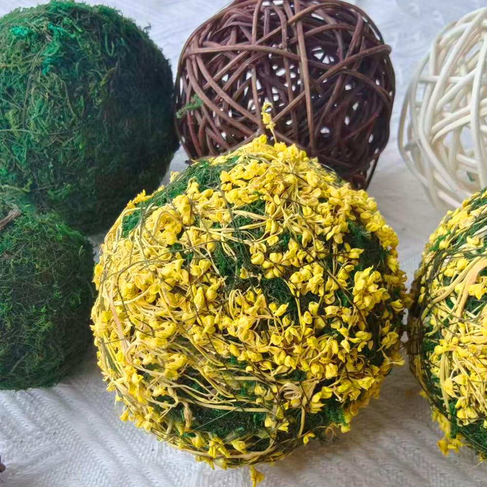 Tinsow 18Pcs Decorative Balls for Bowls, Mixed Moss Balls, Rattan Wicker Orbs & Dried Floral Sphere Bowl Fillers Decor for Home Table Centerpiece Wedding