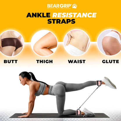 BEAR GRIP Resistance Bands with Ankle Straps – Glute & Leg Workout Equipment, Booty Bands for Women, Exercise Band for Kickbacks, Hip Thrusts & Home Gym Fitness Equipment (Black, Cables)