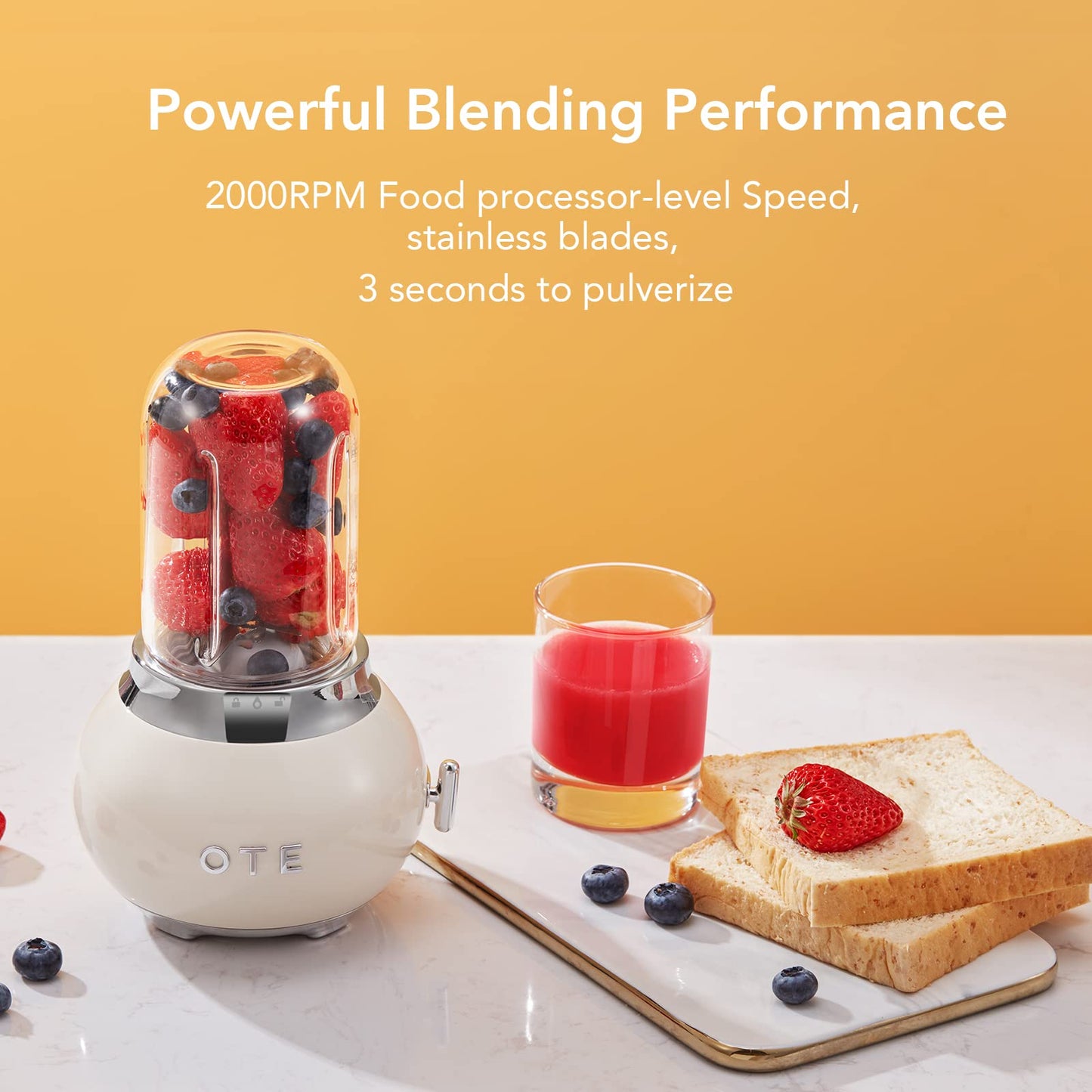 OTE Retro Blender for Shakes and Smoothies with 14 Oz Glass Jar, 4 Stainless Steel Blades, BPA Free, 20000r/m, Personal Glass Blender Best Choice for Kitchen Fruit Juicer Machines -Green