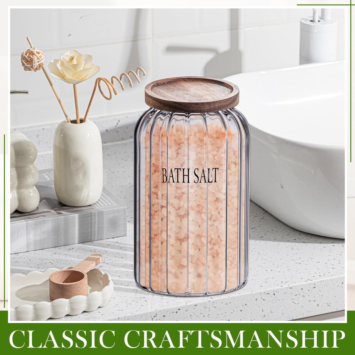 Maxdot 2 Pack 94 oz Large Bath Salt Container with Scoop Glass Bath Salt Jar with Wooden Lid, Large Bathroom Glass Jar Canister Airtight Storage Jars Bathtub Accessories for Bathroom Decor