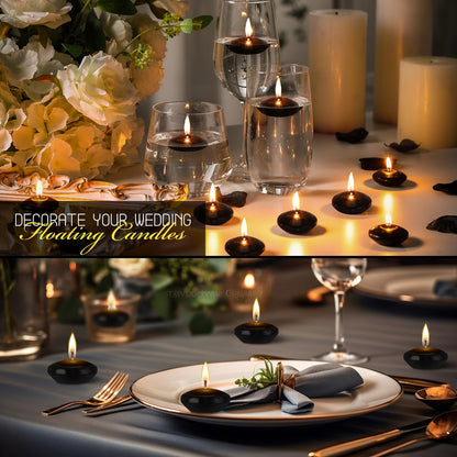 Nuanchu 20 Pcs Halloween Black Floating Candles Centerpieces for Wedding 1.5 Inch Small Unscented Floating Candles Decoration for Wedding Party Thanksgiving Christmas Holiday and Home Pool Decor