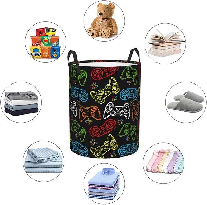 Colorful Game Joystick Silhouettes Laundry Hamper Bag