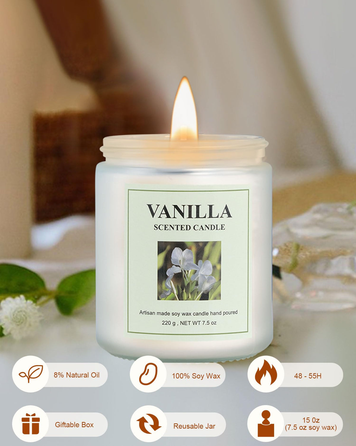 GITRANG 4 Pack Vanilla Candle Set, 30 oz 200 Hour Home Aromatherapy Jar Candles, Long Lasting Aromatherapy Candles for Bedrooms Yoga Rooms Lounges Gardens Patios Balconies and Camping