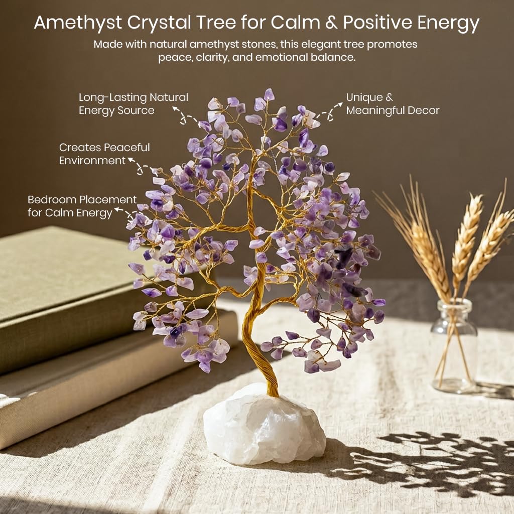 Crocon® Amethyst Crystals Tree of Life Rough Base, Birthday Gifts for Women, Home & Office Decor Money Tree Healing Crystals Womens Gifts Ideas House Warming Gift Sister Unique Purple Decoration