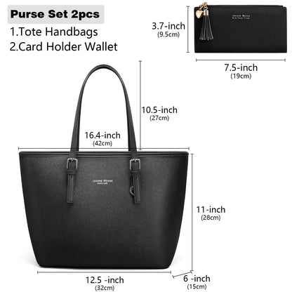 Jocose Moose Women Handbag Laptop Tote Bag Large PU Leather Computer Designer Shoulder Bag Lightweight, Gift with a Ladies Purse