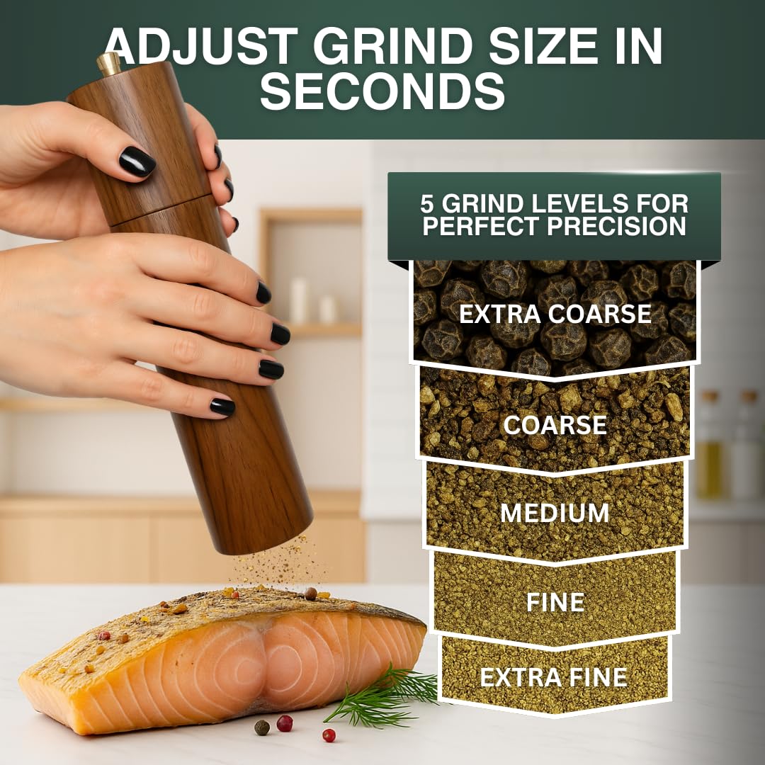 N Nelit Wooden Salt and Pepper Grinder Set: 8 Inch Refillable Acacia Salt & Pepper Mills with Adjustable Ceramic Grinder, Manual Spice Grinder for Customized Coarseness, Gift for Father's Day