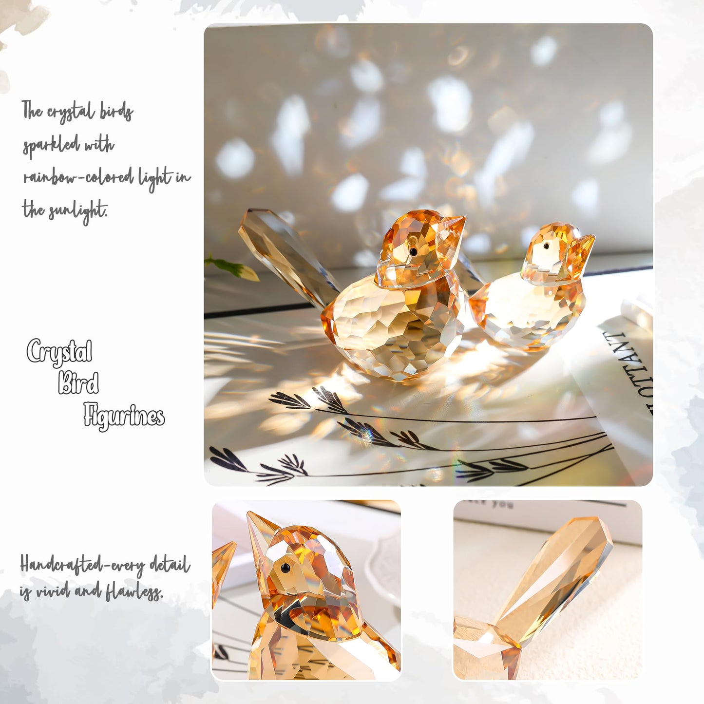 Crystal Birds Statues Modern Style Figurine Home Decor Decorative Ornaments for Living Room, Bedroom, Office Desktop Gold