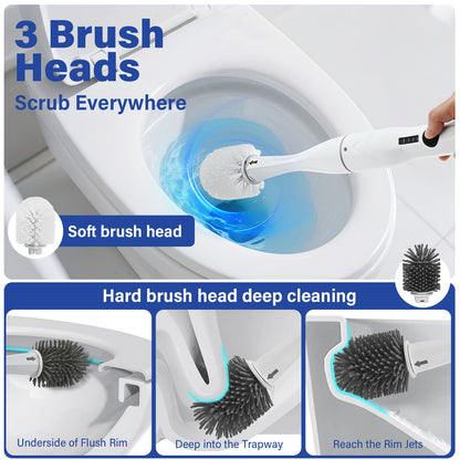 Electric Toilet Brush Scrubber and Holder Set,Electric Toilet Bowl Cleaning Kit with 8 Disposable Refill Heads,Hard Nylon Brush and Soft Silicone Brush