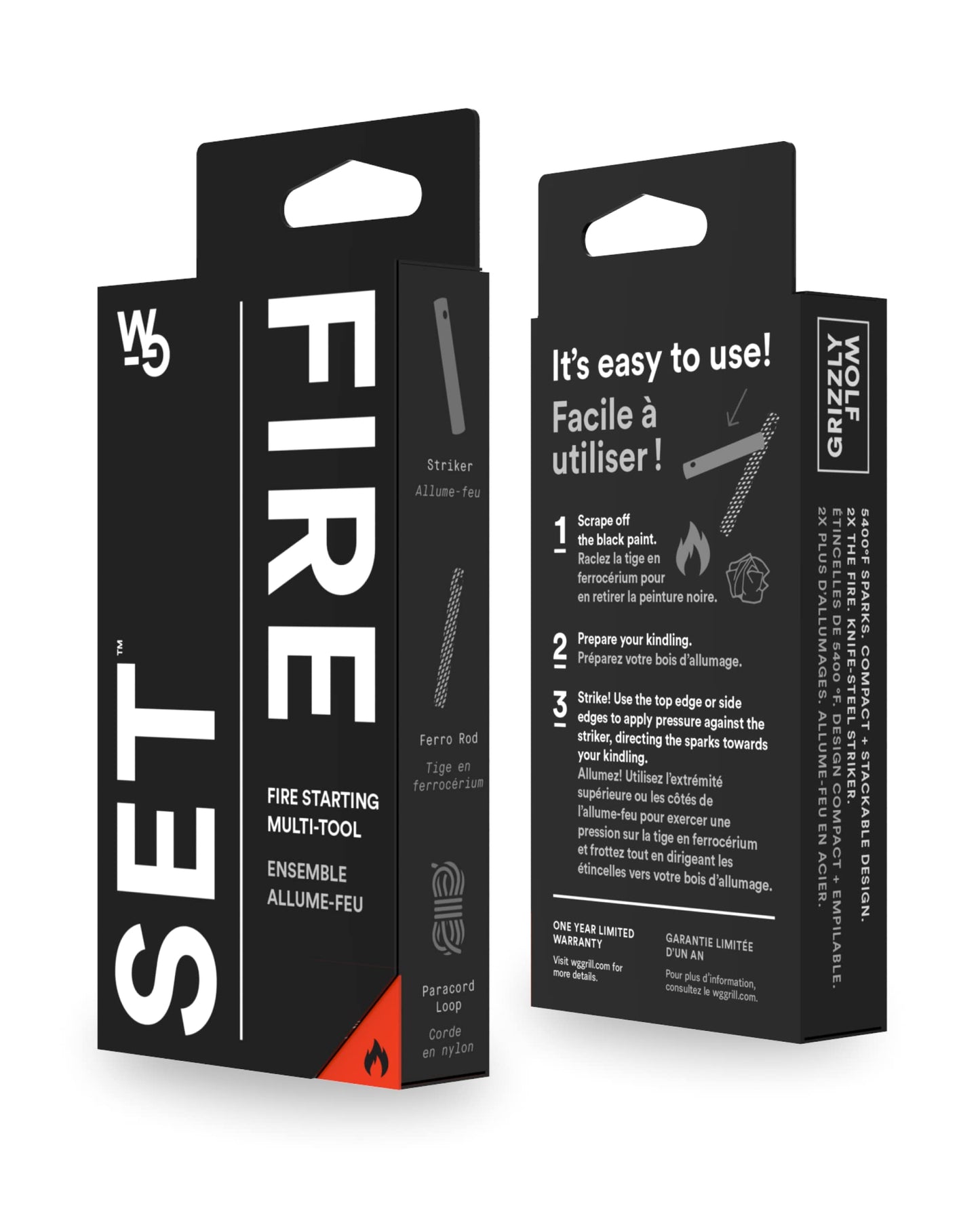 Wolf and Grizzly Fire Set - Fire Starter Survival Tool/Ferro Rods with Striker | Superior to Flint and Steel | Backpacking Gear | Fire Starter Kit for Campfires