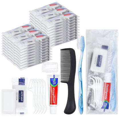 HQSLsund 10 Sets Personal Hygiene Kit Bulk, Disposable Toothbrushes with Toothpaste Floss Comb Soap and Cover, Toiletry Kits Homeless Supplies Bulk for Women,Men,Travel,Homeless
