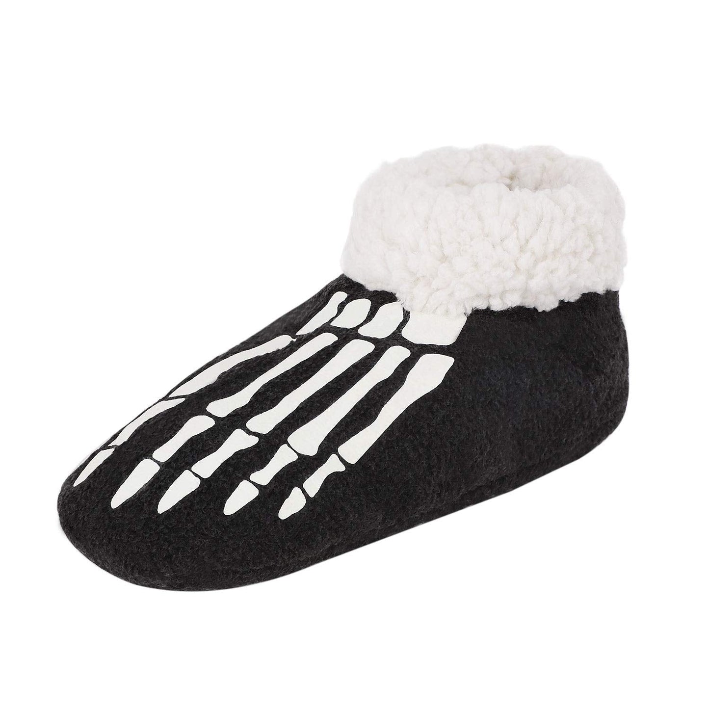 Memory Foam Fleece Indoor Slipper Socks Glow in The Dark Funny Skull Skeleton Halloween Slippers Home Ankle Bootie Socks Winter Warm Fuzzy Plush Non-Slip Bedroom Slippers House Shoes for Women Men