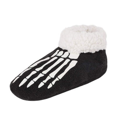 Memory Foam Fleece Indoor Slipper Socks Glow in The Dark Funny Skull Skeleton Halloween Slippers Home Ankle Bootie Socks Winter Warm Fuzzy Plush Non-Slip Bedroom Slippers House Shoes for Women Men