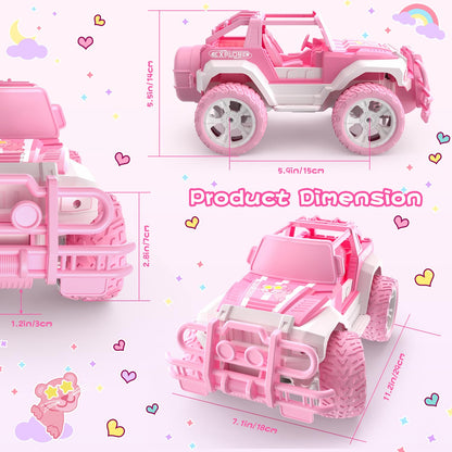 DEERC Remote Control Cars with Windmill, 1:18 Scale Jeep RC Car, 80 Min Playtime LED Light Off-Road Pink Radio Monster RC Trucks with Auto Mode, Storage Case Toys Car Gifts for Girls Kids 3 4 5 6 7 8