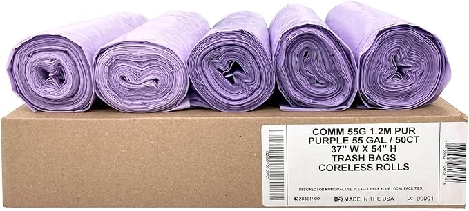 Ultrasac Heavy Duty 55 Gallon Purple Trash Bags