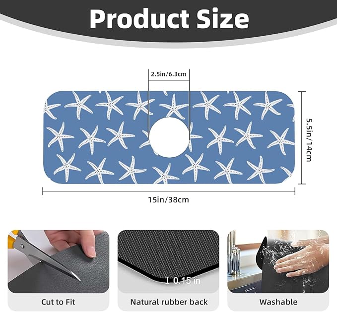 Blue Starfish Abstract Coastal Beach Nautical Ocean Kitchen Sink Splash Guard