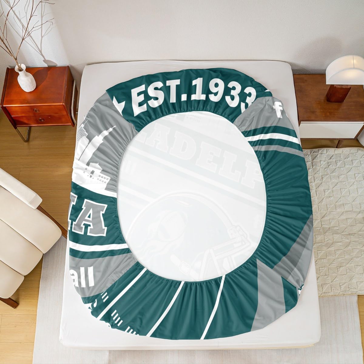 Feelyou Football Bed Sheets Set Full Size Boys Women Men Football City Fitted Sheet with 16 Inch Deep Pockets Rugby Sports Bedding Set
