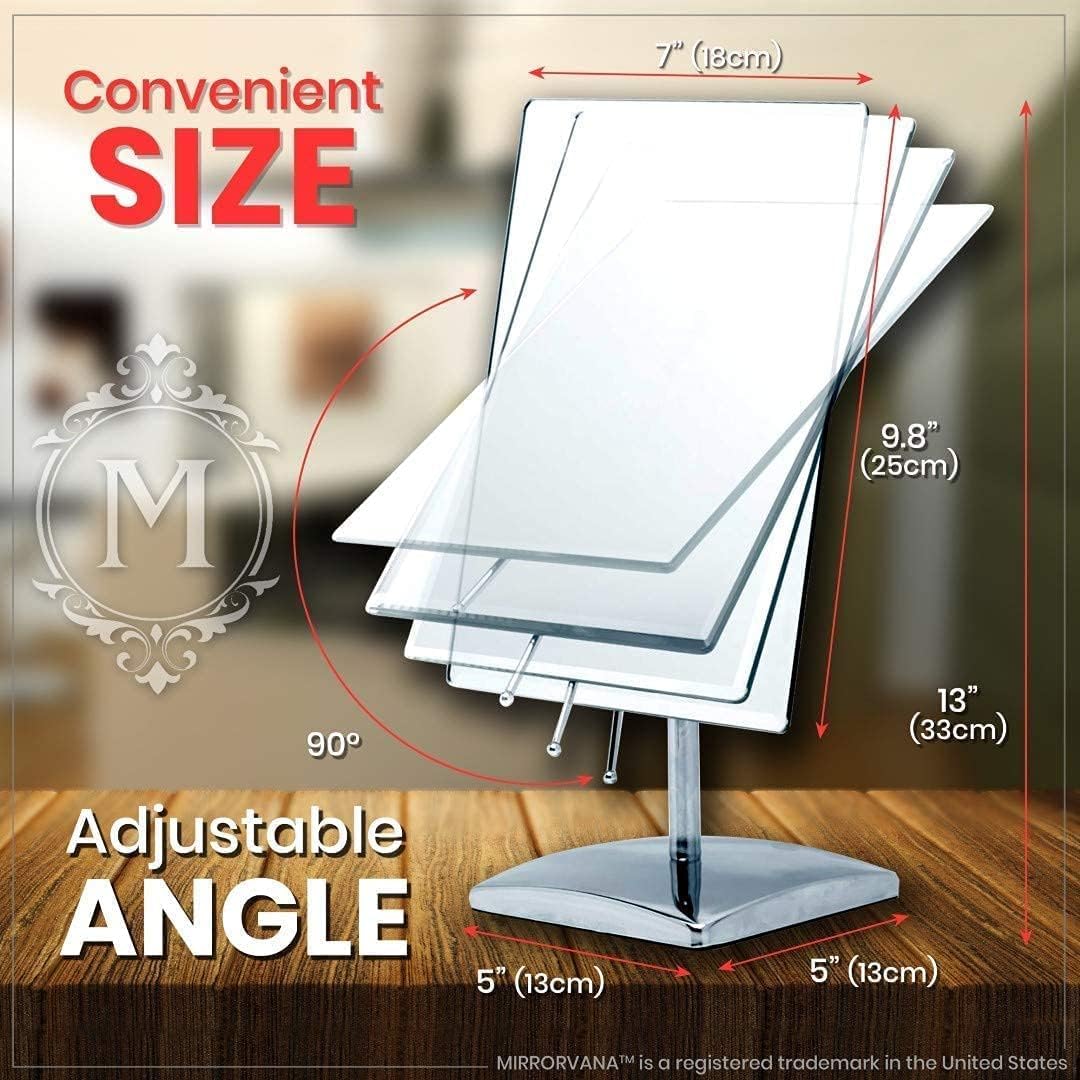 Large Free Standing Mirror for Bathroom Countertop, Dressing Table, Desk and Bedroom Vanity - True Frameless Face Mirror For Makeup and Shaving - 25 x 18cm