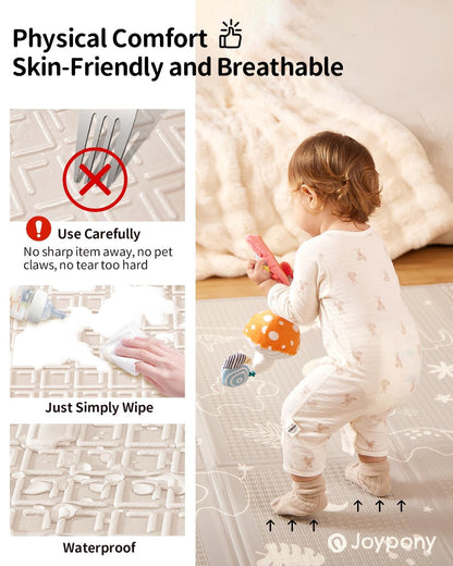 Joypony Play Mat, 120x120 CM Foldable Baby Play Mats for Babies and Toddlers, Waterproof & Anti-Slip Portable Baby Floor Mat, Baby Mat for Floor with Travel Bag