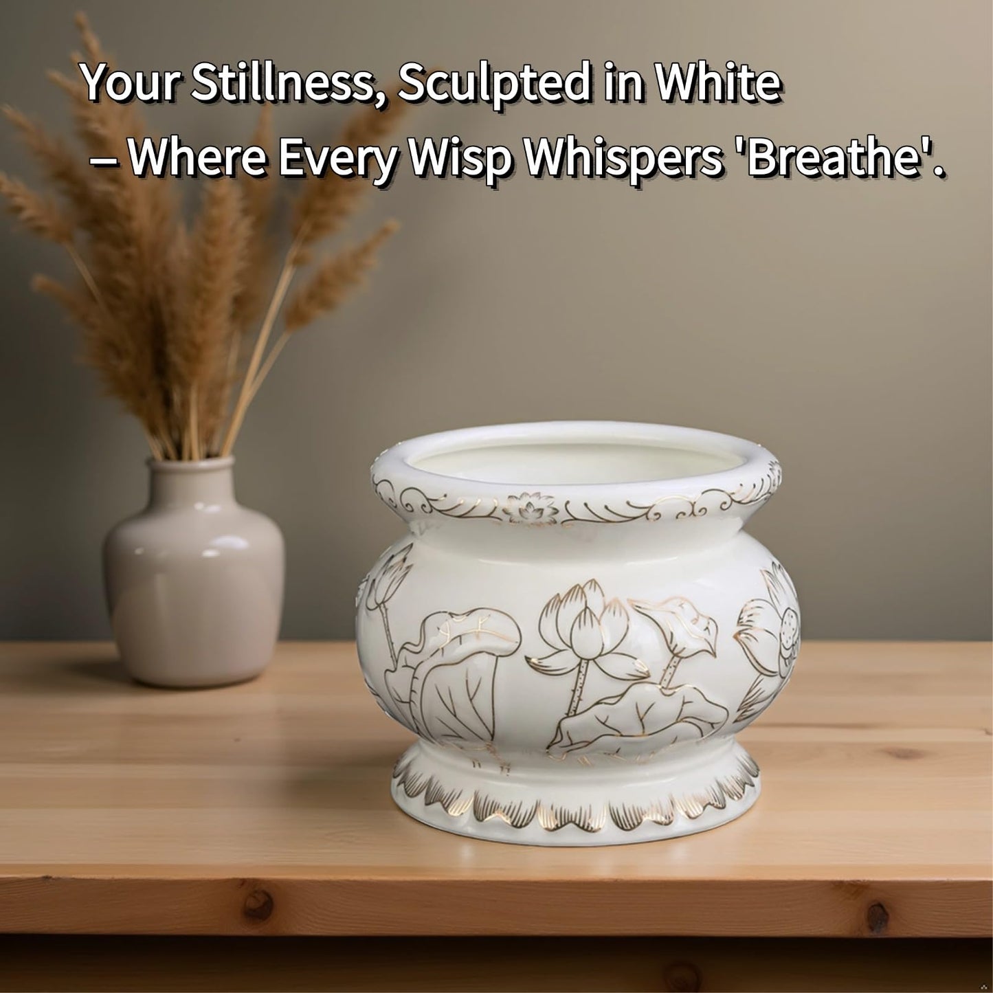 Gopupu Ceramic Incense Burner Pot, Small Incense Bowl with Sticks and Brass Stand, Decorative Lotus Incense Holder Censer for Meditation Praying Buddha 4 Inch