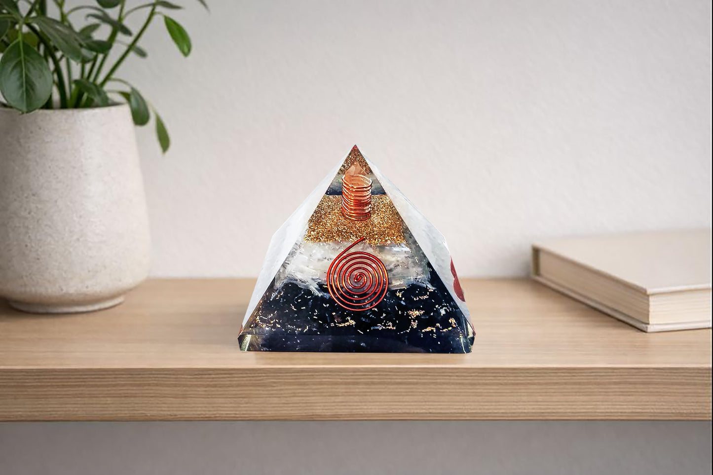 Shungite Orgonite Pyramid with Selenite – Handcrafted Crystal Pyramid for Home & Meditation Space