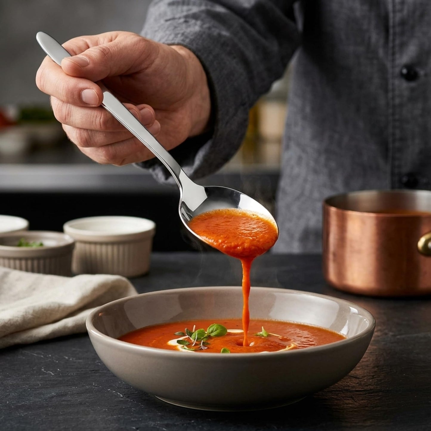 F&F Chef Kunz Spoon | Silver Stainless Steel 2 Tbsp Basting Spoon, 9 Inch Solid Sauce Spoons, Big Serving Spoons Stainless Steel, Plating & Quenelle & Cooking
