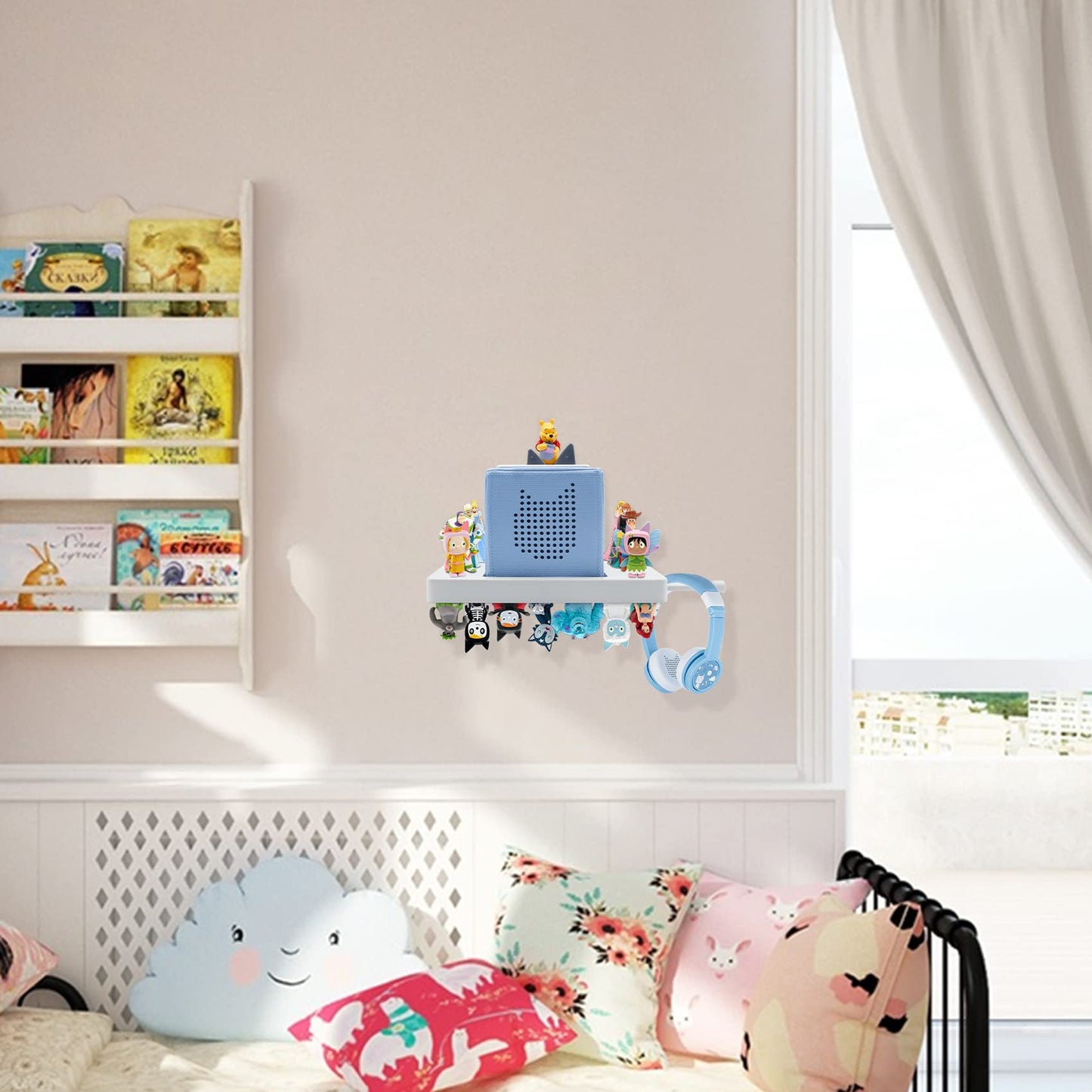 Sun3drucker Floating Shelf for Toniebox 2 and Toniebox 1, Tonies Storage Figures Characters - Wall Mounted Shelf Comaptible with Toniebox Set, Tonie Box Organizer Holder for Children's Room