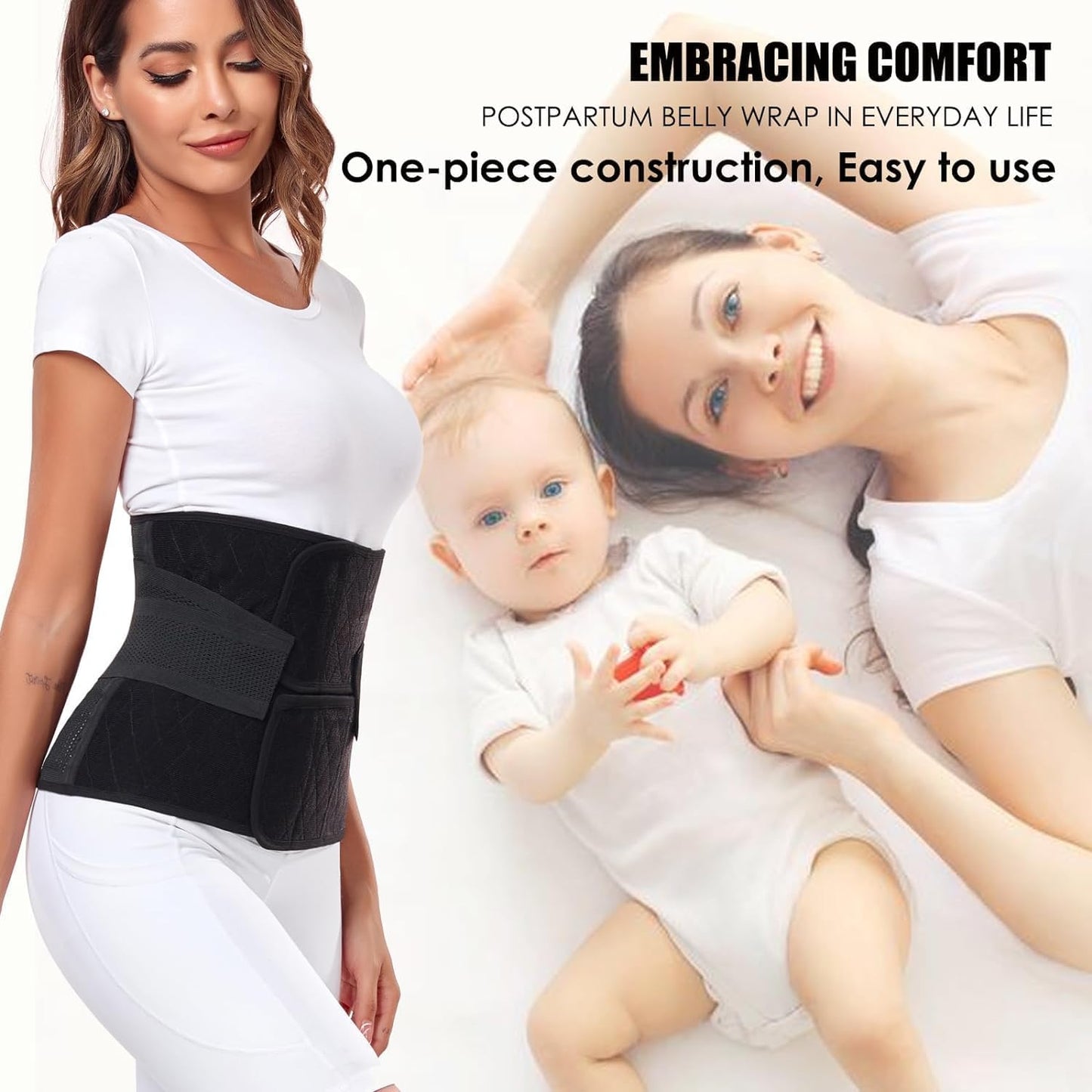 MAMODY Postpartum Belly Wrap – C Section Recovery Belt, Post Partum Women Belly Belt, Abdominal Binder After Pregnancy Postpartum Belly Band After Birth Brace (Black, S/M)