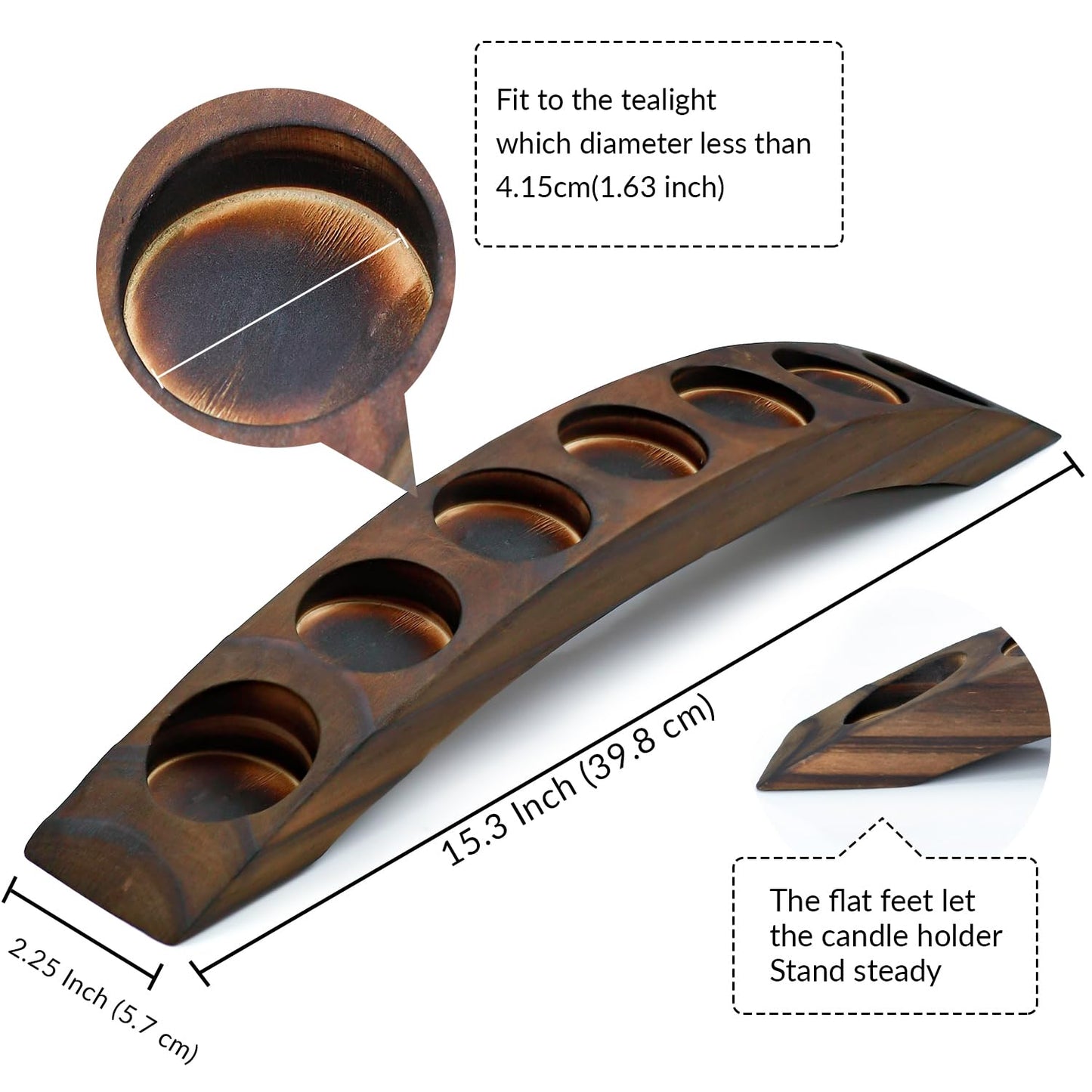 Long Wooden Bridge Tealight Candle Holder, 7 Holes - Candle Centerpieces for Tables - Rustic Wooden Color