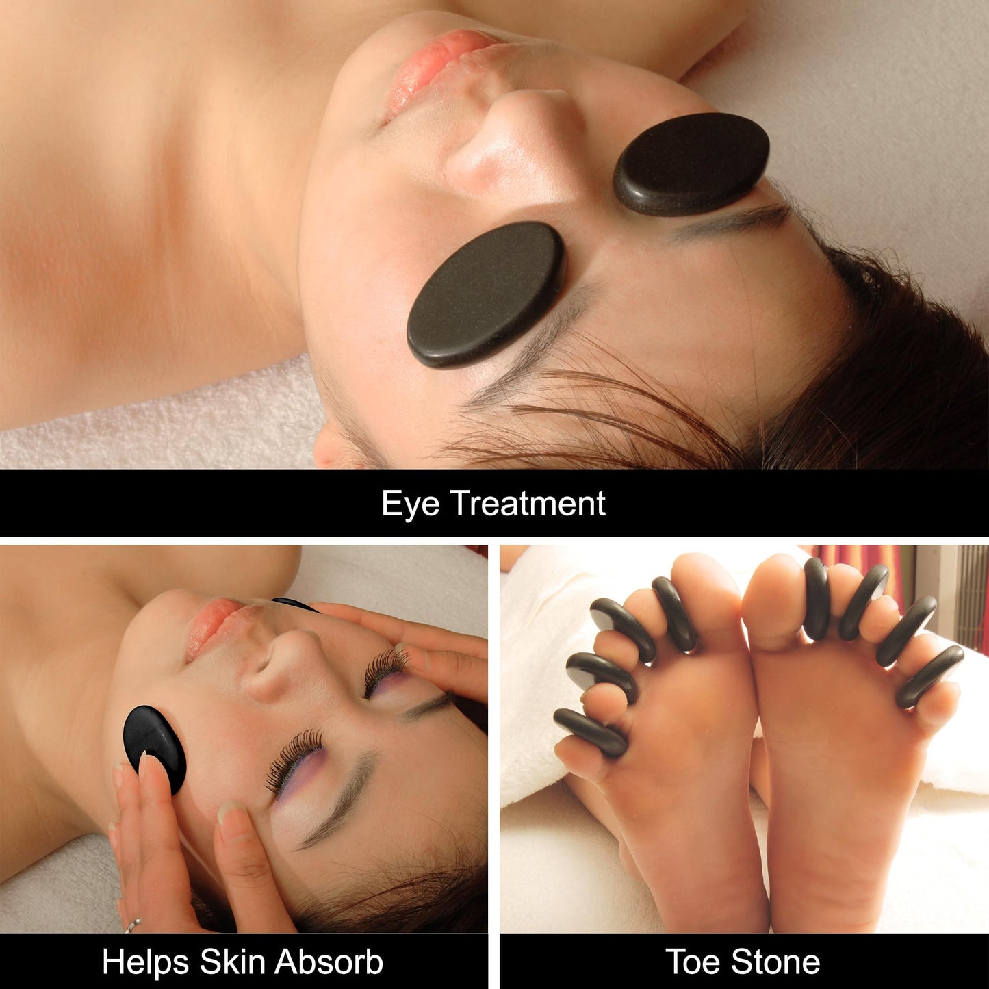 Master Massage Toes Basalt Hot Stone Pack – Beauty Facial Stones – Skin Care Heating Tools - Natural Black Basalt Massage Stone Set for Toes - 8-Piece Kit for Massage Spa, Relaxation, Healing