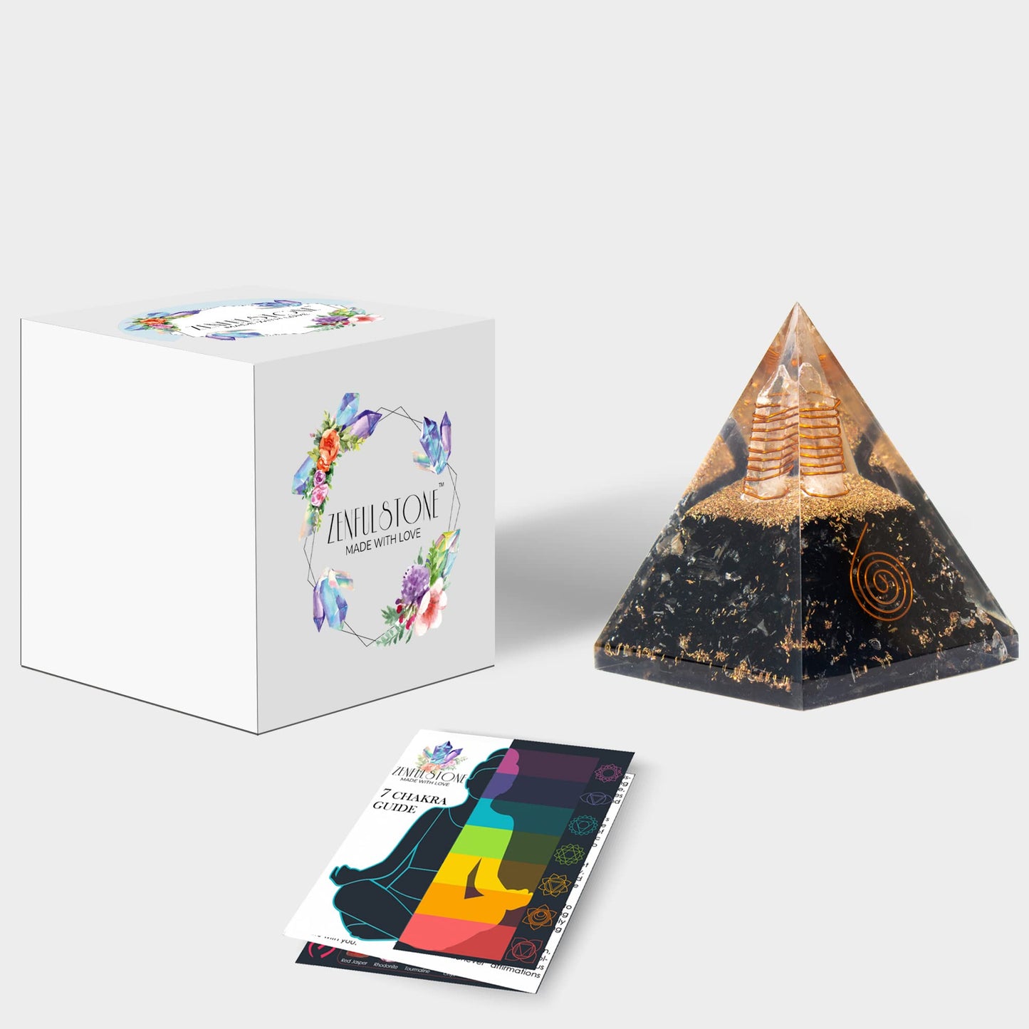 Shungite Orgonite Pyramid for Energy cleansing, Protection, Grounding Energy, Spiritual Healing | Handmade Orgonite pyramids with Copper Coil and Crystal Quartz for Chakra Protection