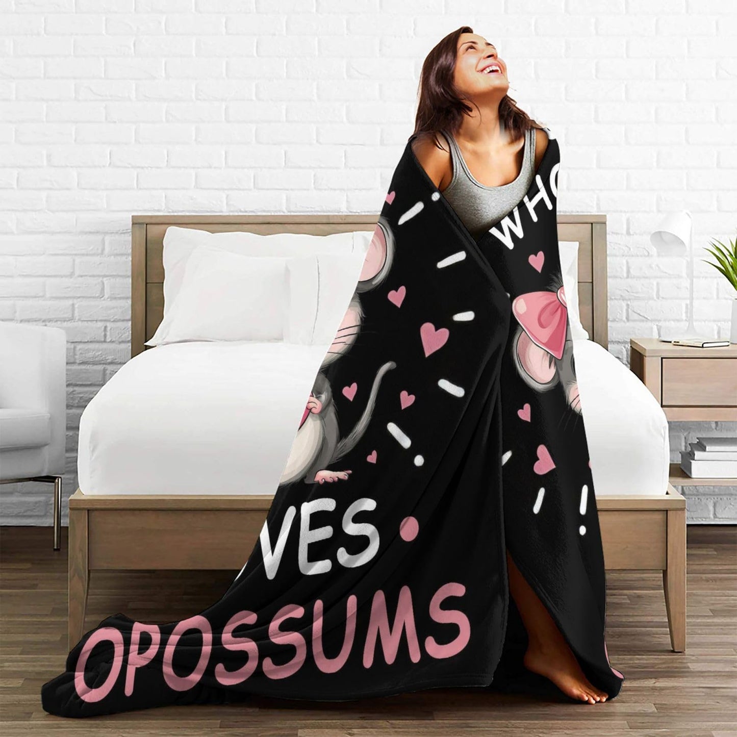 Lovira Just A Girl Who Loves Opossums Throw Blanket Possums Print Throw Blankets Gifts for Couch Sofa Bed Stuff Decor Soft Cozy Fleece Plush Warm Flannel Bedding for Lover 40"x50"