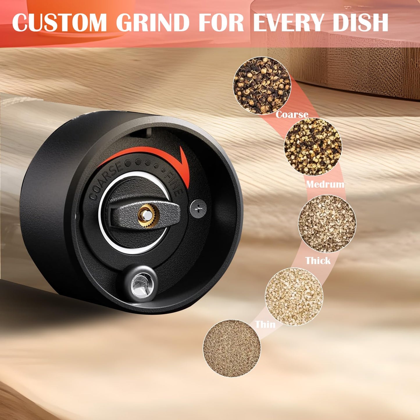 Electric Salt and Pepper Grinder Set - Automatic One-Handed Battery Operated Mill for Steak, BBQ & Meal Prep - Adjustable Coarseness Ceramic Grinder with LED Light & Brush - Essential Kitchen Gift