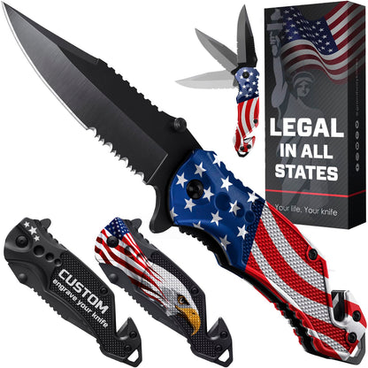 Legal Pocket Knife with American Flag - Folding Sharp Blade - Small Patriotic Knives fo EDC - United States Gifts - Best for Men Boys Teenagers - Nice Tool US - Gift Idea fo Men & Women 6680 F