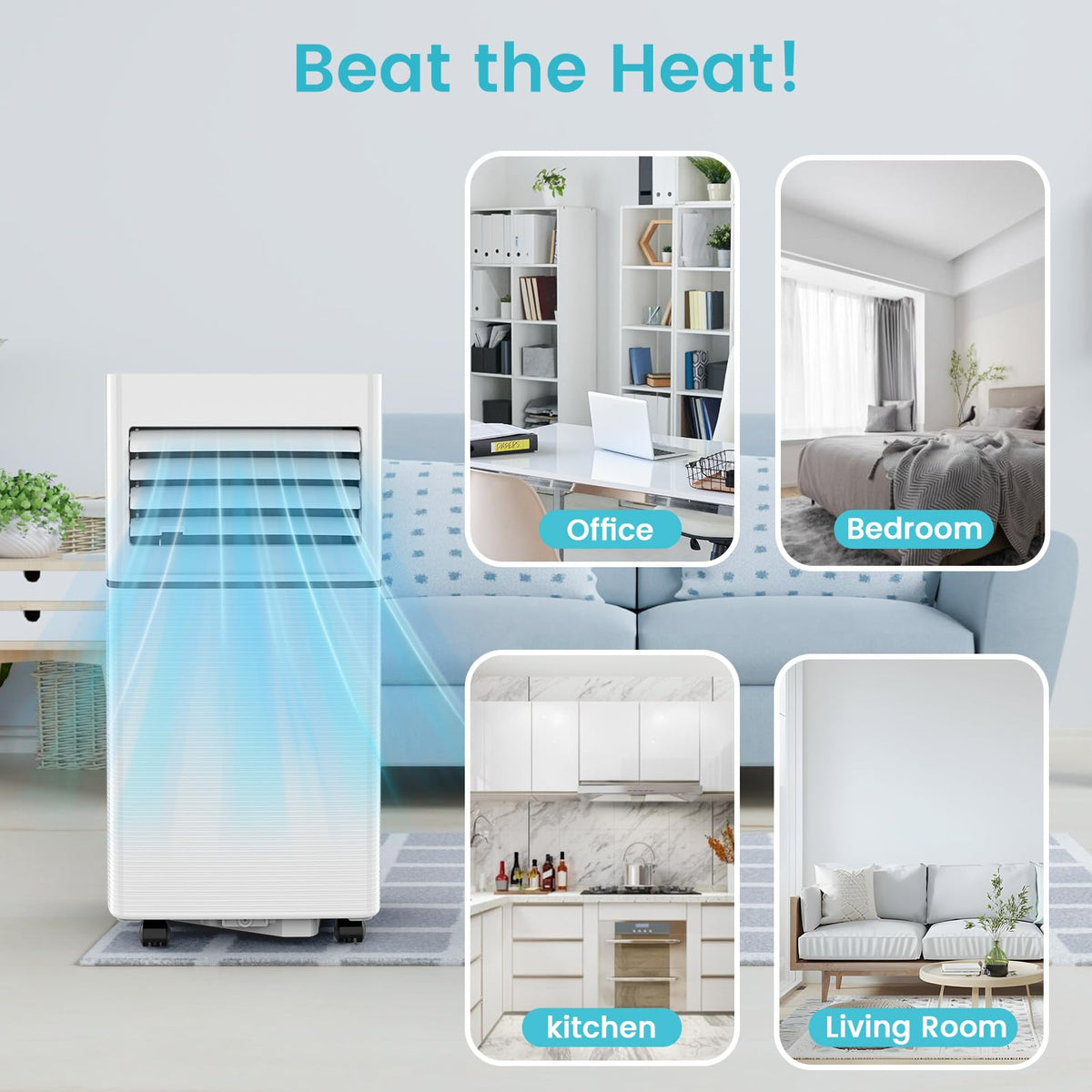 Electactic 10,000 BTU Portable Air Conditioner, 4-in-1 AC Cooler Dehumidifier Fan with LED Display, Remote Control, Quiet, Sleep Mode, 360° Casters, Window Kit for Room Office Apartment