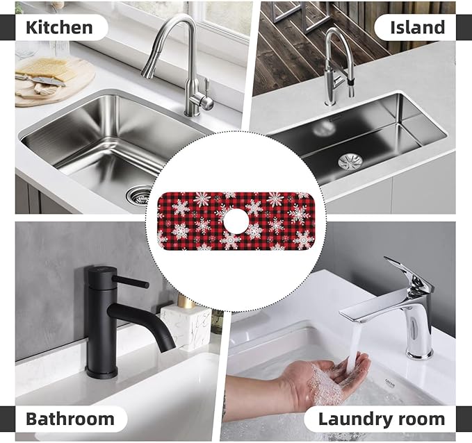 Christmas Snowflake Ho Red Black Buffalo Plaid Kitchen Sink Splash Guard Faucet