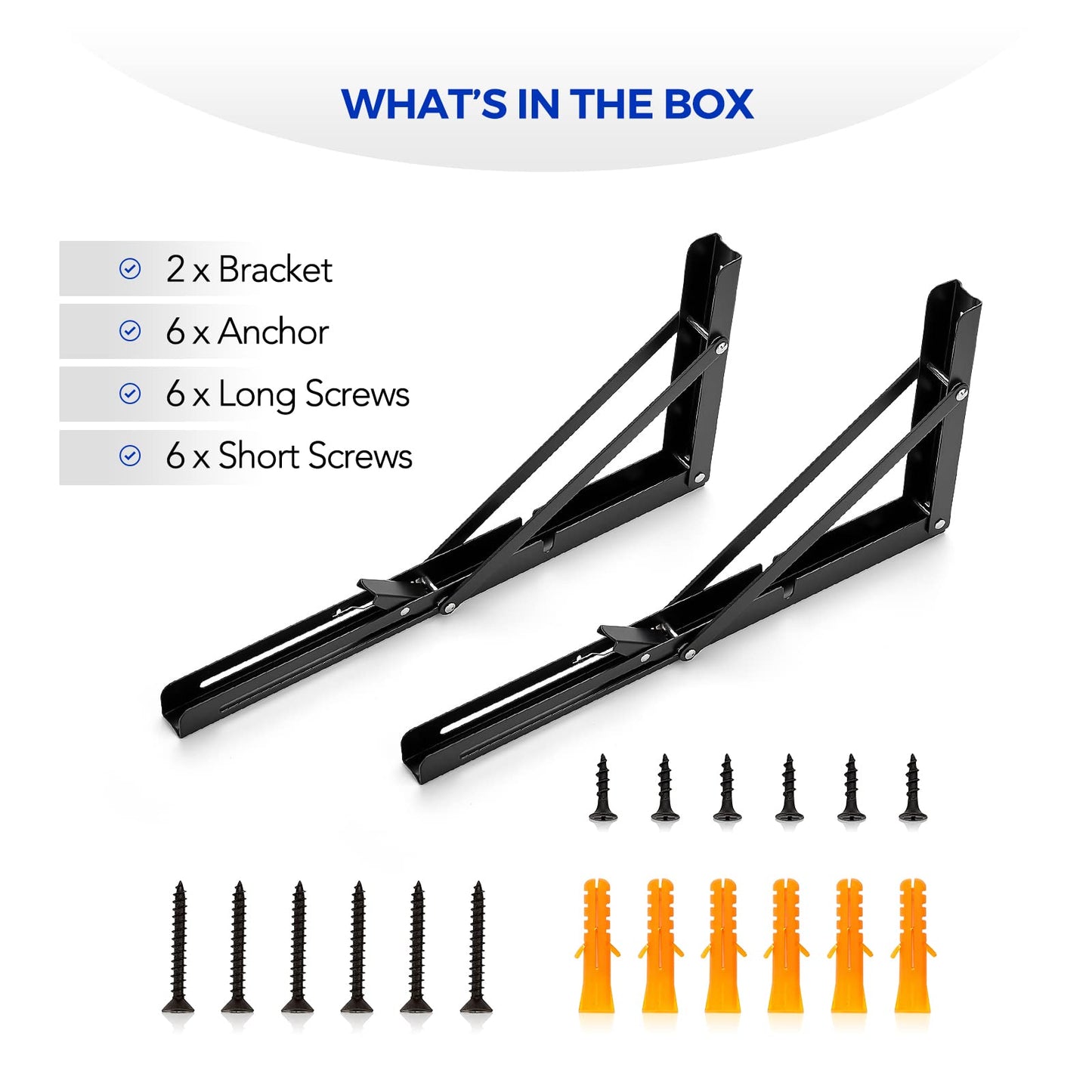 Ravinte 10 Inch Folding Shelf Brackets - Matte Black Collapsible Heavy Duty Brackets for Table Bench - Space Saving, 2 Pack ﻿