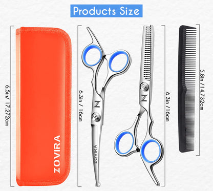 Dog Grooming Scissors Set, Pet Cat Hair Cutting Trimming Scissors - Straight with Leather Pouch – Stainless Steel (Pet Scissor Set)