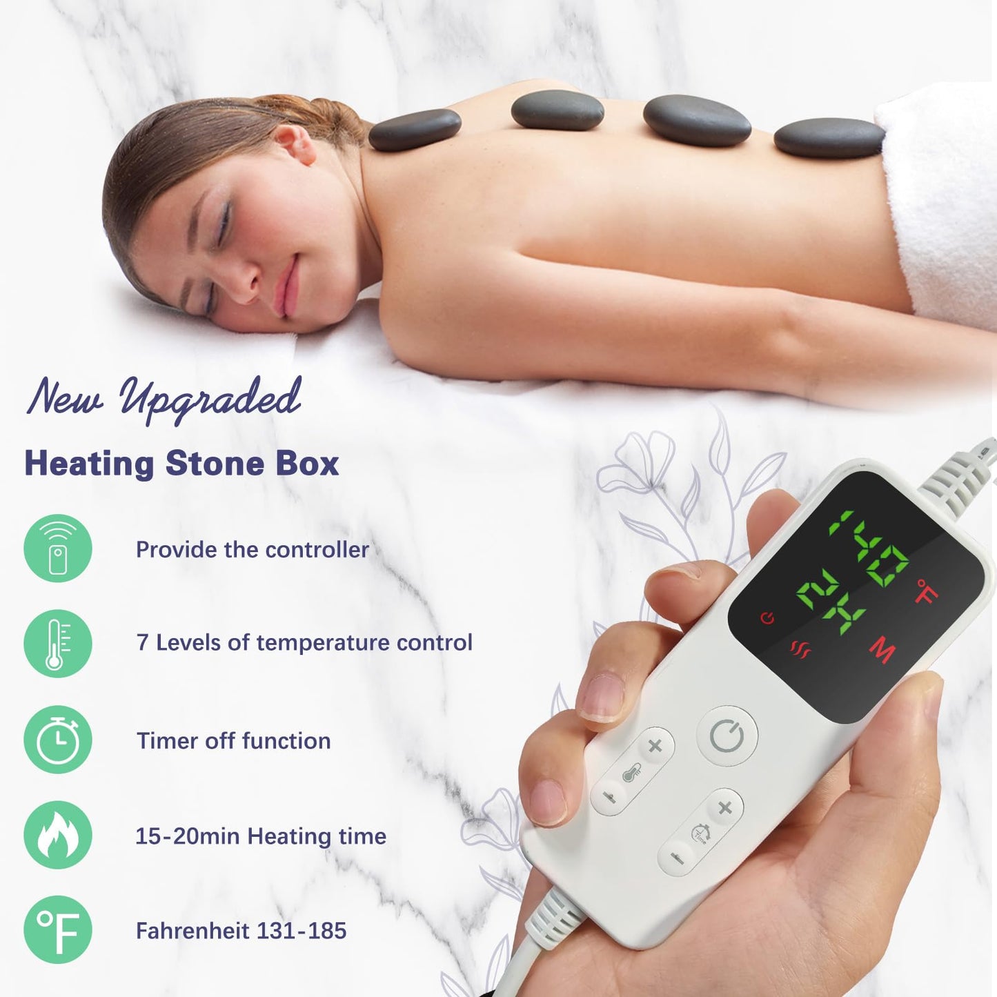 AICNLY Hot Stones Massage Set with Temperature Adjustment-20 Pcs Basalt Hot Stones with Heater Kit, Professional Massage Tool for Spa-Lymphatic Drainage, Relieve Tension and Muscle Pain