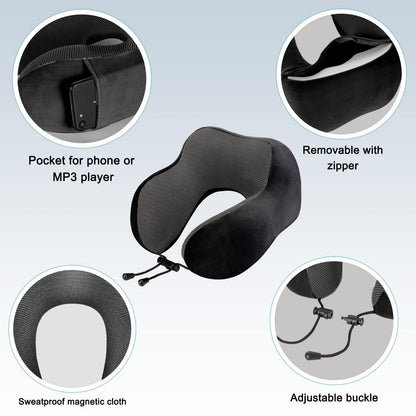 Eono Neck Pillow Memory Foam, Travel Pillow for Neck, Comfortable Neck and Head Support Pillow for Plane Cars Trains Office, Soft Flight Travel Cushion for Sleeping