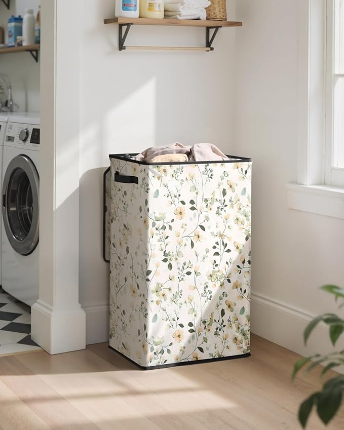 SOLEDI Laundry Hamper with Lid, 90L Tall & Large Floral Laundry Basket