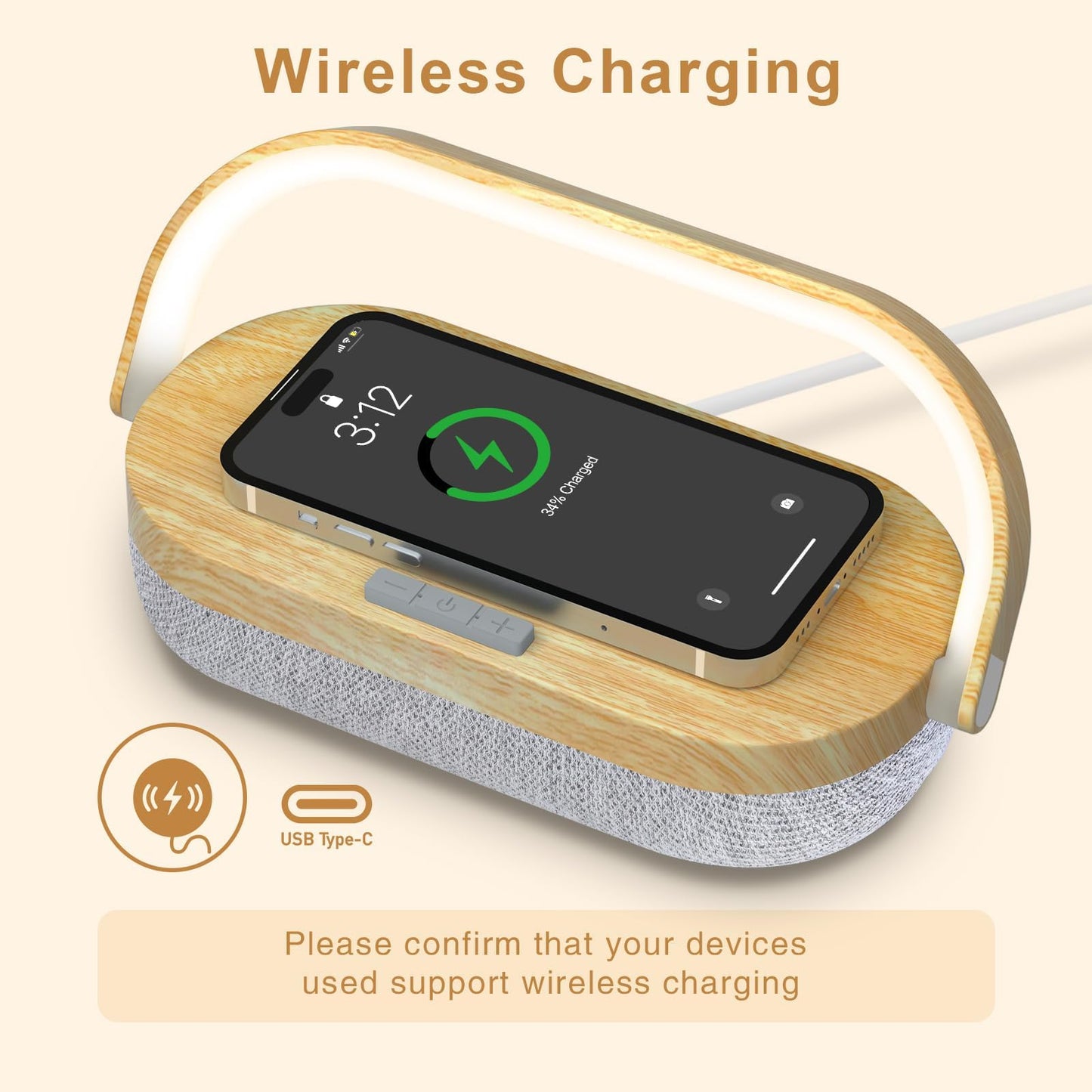 iGaur Nightstand Lamp with Wireless Charger,4 in 1 Touch Bedside Lamp Bluetooth Speaker,Portable Dimmable LED Night Light,Corporate Gifts Premium for Employees Clients,Birthday Gifts Women Wife Friend