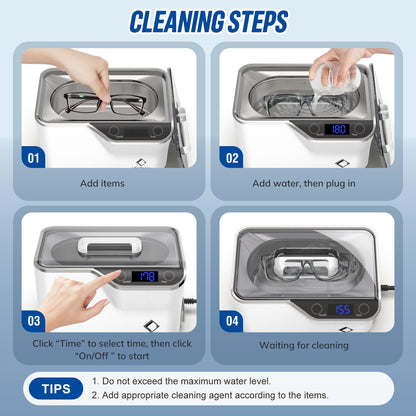 LifeBasis CDS-100 Ultrasonic Cleaner Jewellery Cleaner 600ML 42KHz,Silver Cleaner with Cleaning Basket Watch Stand for Jewelry Necklace Ring Glass Watch Denture Guin-ness Surger Cans（White）