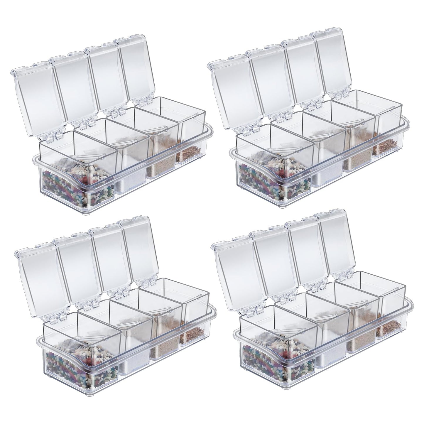 Tobeelec 4 Pcs Clear Seasoning Box with Spoons, 16 Pcs Kitchen Clear Seasoning Rack Spice Pots Spice Storage Containers Condiment, Transparent Spice Jars with Cover for Salt Candy Cruet Sugar