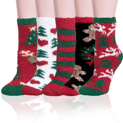 iCamter 5 Pairs Womens Fluffy Fuzzy Socks Cute Warm Winter Slipper Cozy Socks for Women