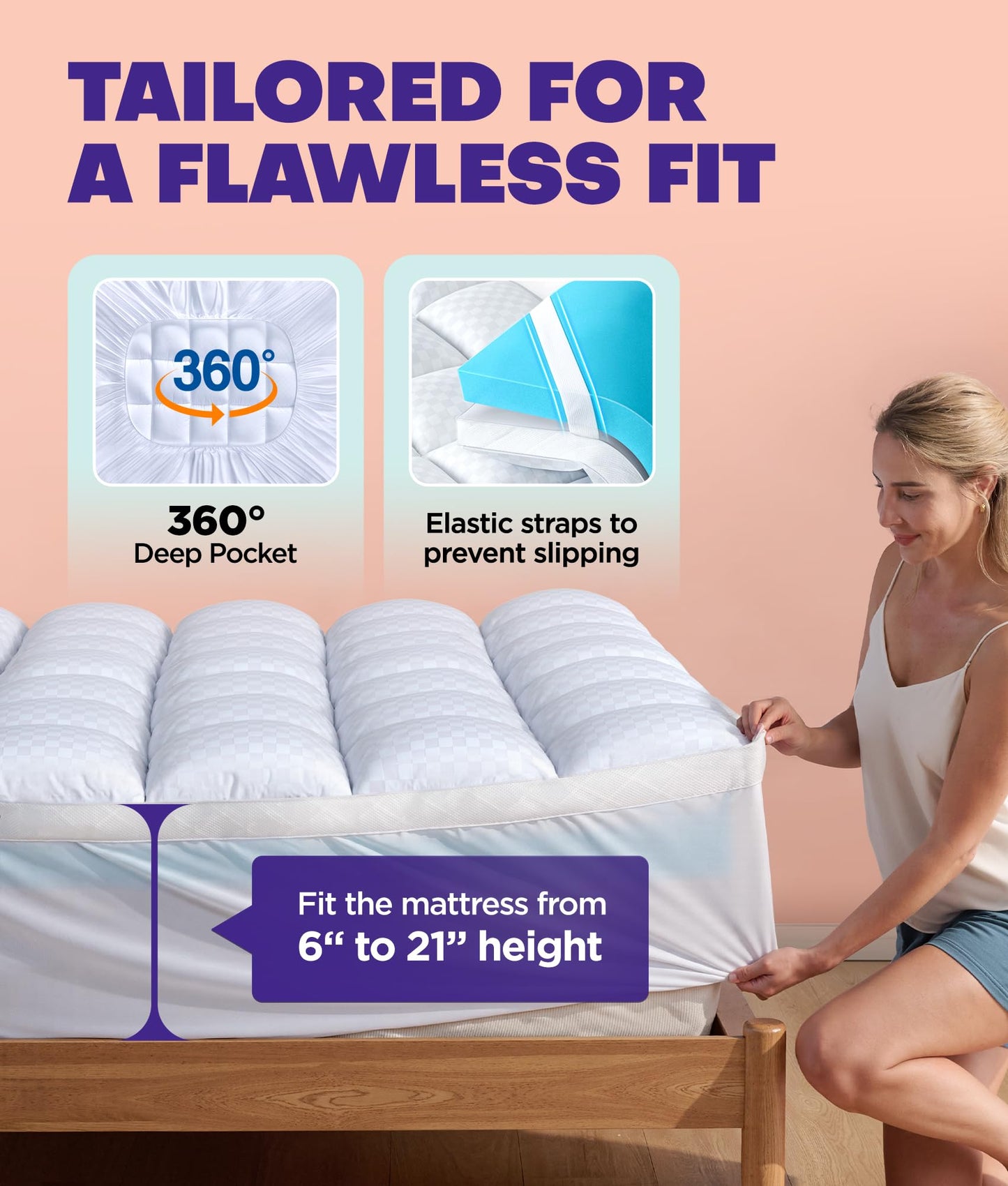 Dual Layer 4 Inch Memory Foam Mattress Topper for Pressure Relief with 4X Support, 2" Fluffy Pillow Top Queen Mattress Topper 50% Viscose Made from Bamboo Plus 2" Cooling Gel Memory Foam Mattress Pad