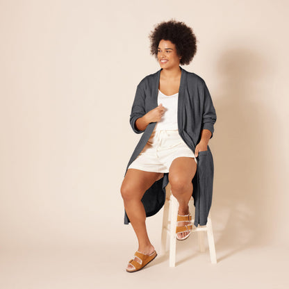 Amazon Essentials Women's Lightweight Waffle Mid-Length Robe (Available in Plus Size), Charcoal Heather, L