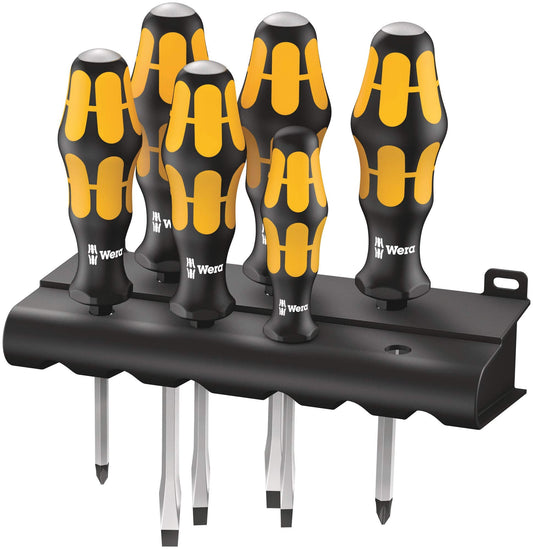 Wera 932/6 Kraftform Chiseldriver screwdriver set and rack, Phillips/Slotted, 6pc, 05018282001, Silver